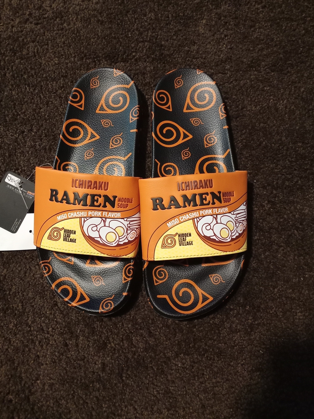 Ichiraku Ramen Black & Orange Slide Sandals for Men Sz 9